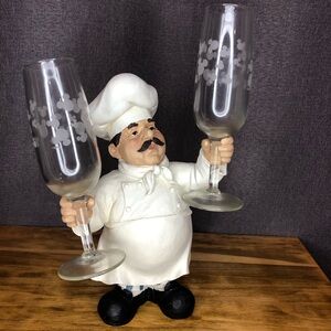 Chef Wine Champagne Glass Flutes Holder Solid White and Checkered Pants Figurine